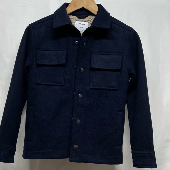 Old Navy Snap Wool Peacoat Shirt Jacket Navy Blue Sz L(10-12) - Picture 2 of 11